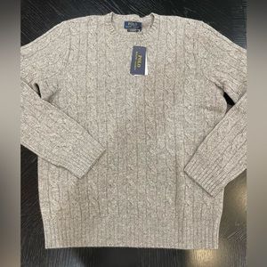 RALPH LAUREN POLO Size M The Iconic Cashmere cable knit crewneck sweater grey